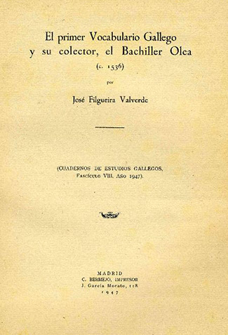 Portada dun fascículo dos Cadernos de Estudos Galegos dedicado ao primeiro Vocabulario da Lingua Galega descuberto por Filgueira